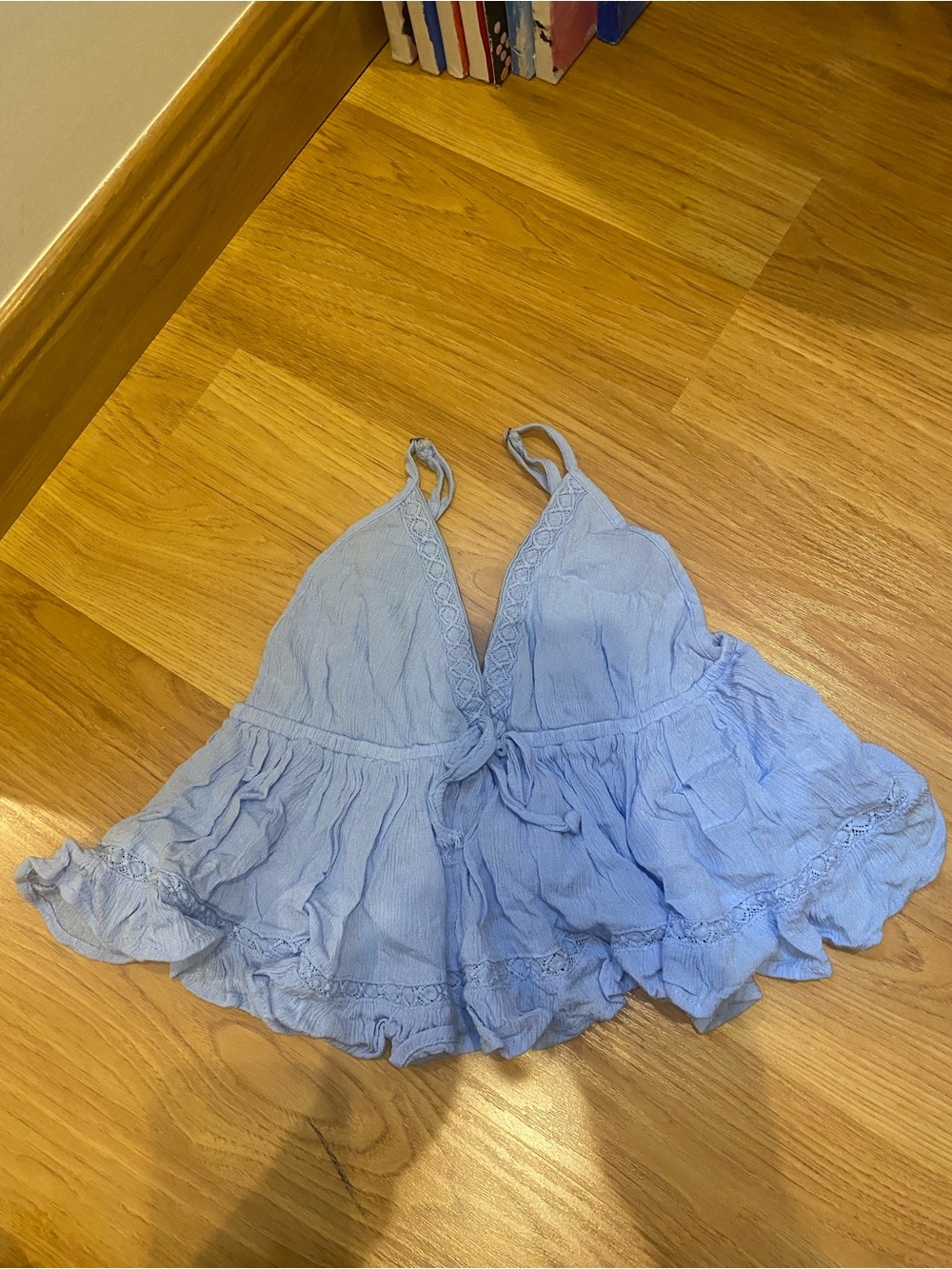 Ocean Drive Light Blue Ruffled Tie-Front Cami